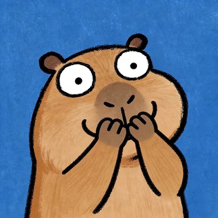 Capybara vẽ tay chắp tay trên nền xanh.