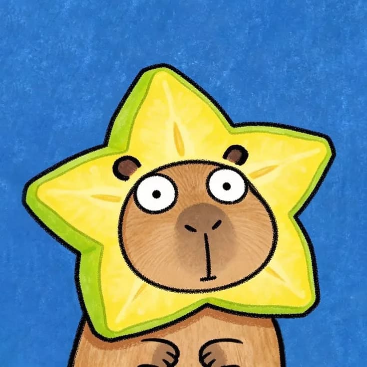Capybara vẽ tay mặc trang phục ngôi sao trên nền xanh.